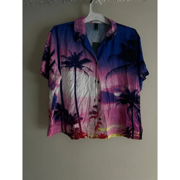 Wild Fable Button Front women’s Shirt Sunset Palm sz XS NWT - Picture 1 of 6